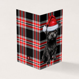 Affenpinscher Kersthond met Holiday Plaid Kaart