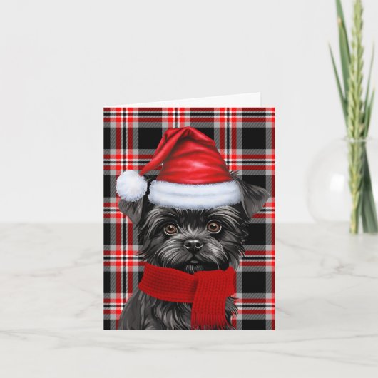 Affenpinscher Kersthond Red Plaid Kerstmis Feestdagen Kaart (Voorkant)