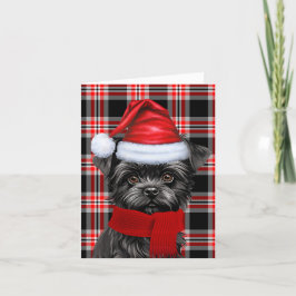 Affenpinscher Kersthond Red Plaid Kerstmis Feestdagen Kaart