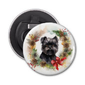 Affenpinscher Kerstkrans feestelijke pup Button Flesopener (Voorkant)