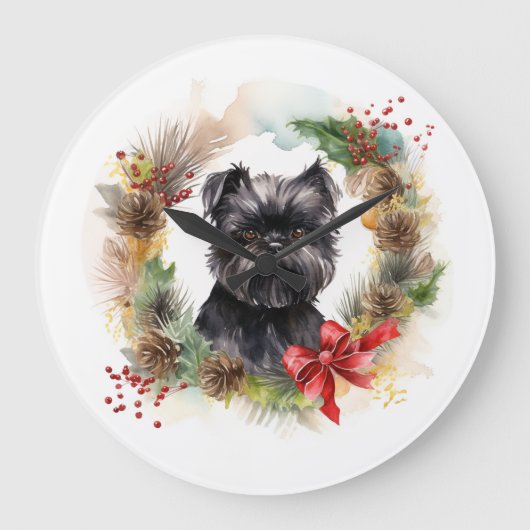 Affenpinscher Kerstkrans feestelijke pup Grote Klok (Voorkant)