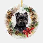 Affenpinscher Kerstkrans | feestelijke pup Keramisch Ornament (Voorkant)