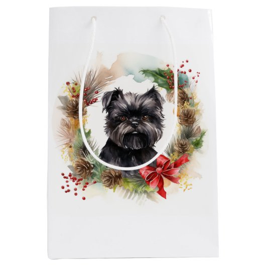 Affenpinscher Kerstkrans feestelijke pup Medium Cadeauzakje (Voorkant)