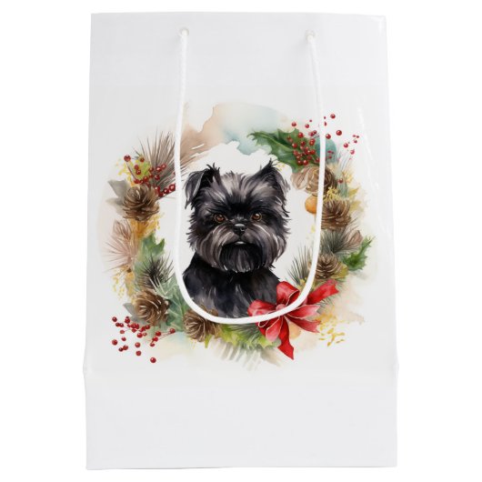 Affenpinscher Kerstkrans feestelijke pup Medium Cadeauzakje (Achterkant)