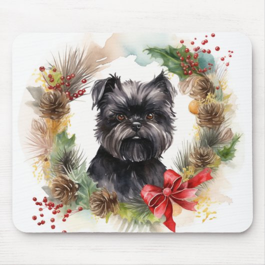 Affenpinscher Kerstkrans feestelijke pup Muismat (Voorkant)