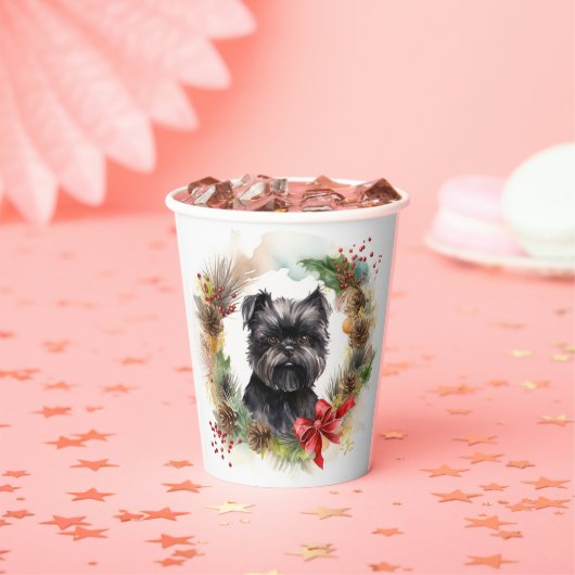 Affenpinscher Kerstkrans feestelijke pup Papieren Bekers (Insitu)