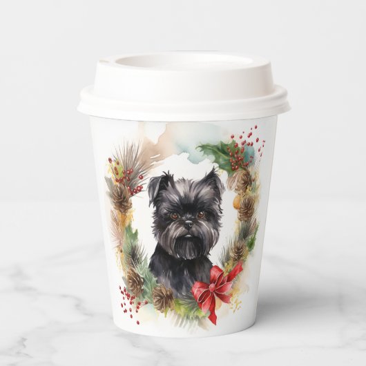 Affenpinscher Kerstkrans feestelijke pup Papieren Bekers (Achterkant)