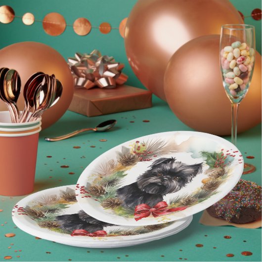 Affenpinscher Kerstkrans feestelijke pup Papieren Bordje (Multi)