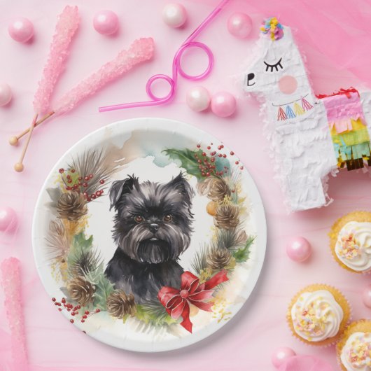 Affenpinscher Kerstkrans feestelijke pup Papieren Bordje (Feest)
