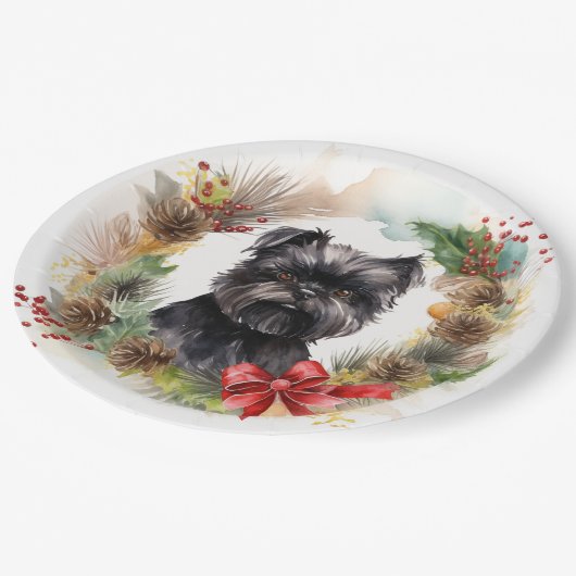 Affenpinscher Kerstkrans feestelijke pup Papieren Bordje (Gekanteld)