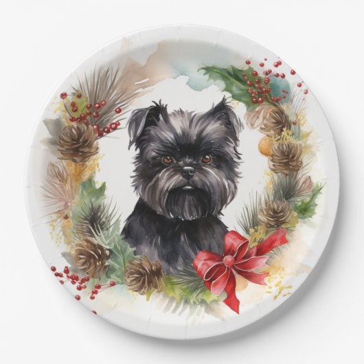 Affenpinscher Kerstkrans feestelijke pup Papieren Bordje (Voorkant)
