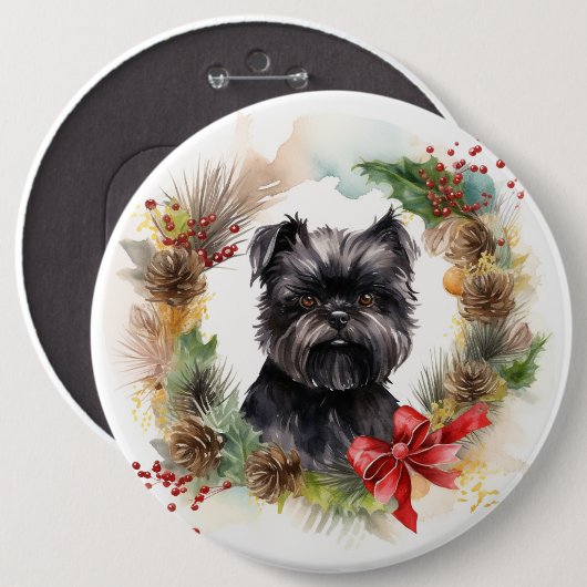 Affenpinscher Kerstkrans feestelijke pup Ronde Button 6,0 Cm (Voorkant /achterkant)