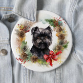 Affenpinscher Kerstkrans feestelijke pup Ronde Button 6,0 Cm (In situ)