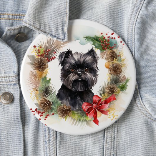 Affenpinscher Kerstkrans feestelijke pup Ronde Button 6,0 Cm (In situ)