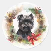 Affenpinscher Kerstkrans feestelijke pup Ronde Sticker (Voorkant)