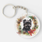 Affenpinscher Kerstkrans feestelijke pup Sleutelhanger (Voorkant)