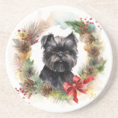 Affenpinscher Kerstkrans feestelijke pup Zandsteen Onderzetter (Voorkant)