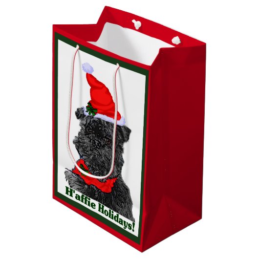 Affenpinscher Kerstmis Medium Cadeauzakje (Voorkant Gekanteld)