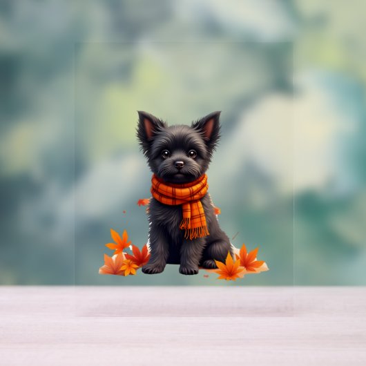 Affenpinscher met hart gemaakt van herfstbladeren acryl bord (Neutraal)