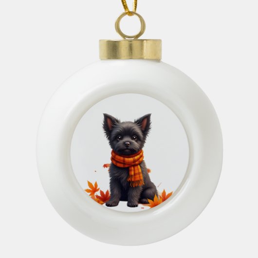 Affenpinscher met hart gemaakt van herfstbladeren keramische bal ornament (Voorkant)