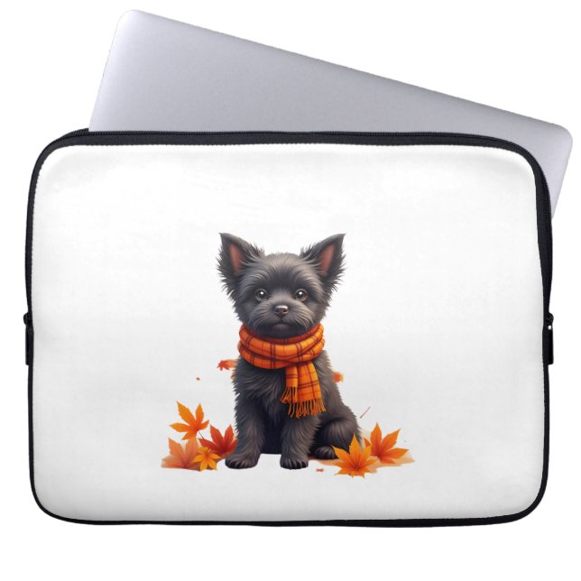 Affenpinscher met hart gemaakt van herfstbladeren laptop sleeve (Voorkant)