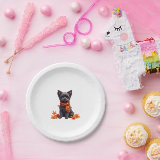 Affenpinscher met hart gemaakt van herfstbladeren papieren bordje (Feest)