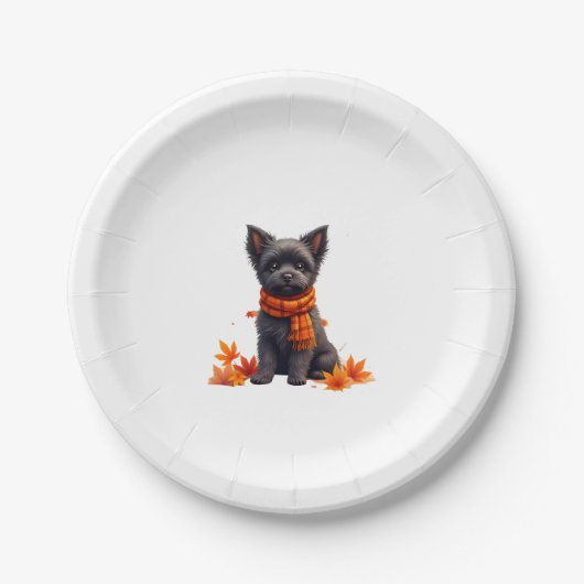 Affenpinscher met hart gemaakt van herfstbladeren papieren bordje (Voorkant)