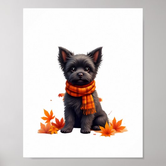 Affenpinscher met hart gemaakt van herfstbladeren poster (Voorkant)