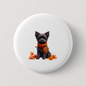 Affenpinscher met hart gemaakt van herfstbladeren ronde button 5,7 cm (Voorkant)