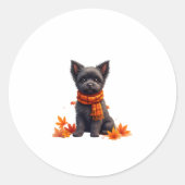 Affenpinscher met hart gemaakt van herfstbladeren ronde sticker (Voorkant)