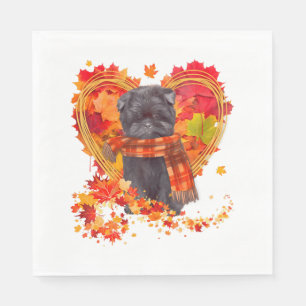Affenpinscher met hart gemaakt van herfstbladeren servet