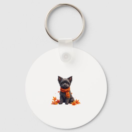 Affenpinscher met hart gemaakt van herfstbladeren sleutelhanger (Voorkant)