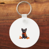 Affenpinscher met hart gemaakt van herfstbladeren sleutelhanger (Voorkant)