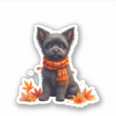 Affenpinscher met hart gemaakt van herfstbladeren sticker (Voorkant)