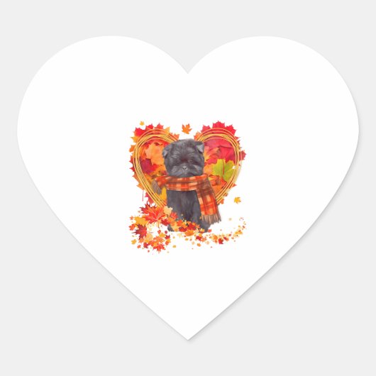 Affenpinscher met hart gemaakt van herfstbladeren sticker (Voorkant)