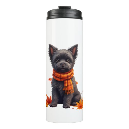 Affenpinscher met hart gemaakt van herfstbladeren thermosbeker (Voorkant)