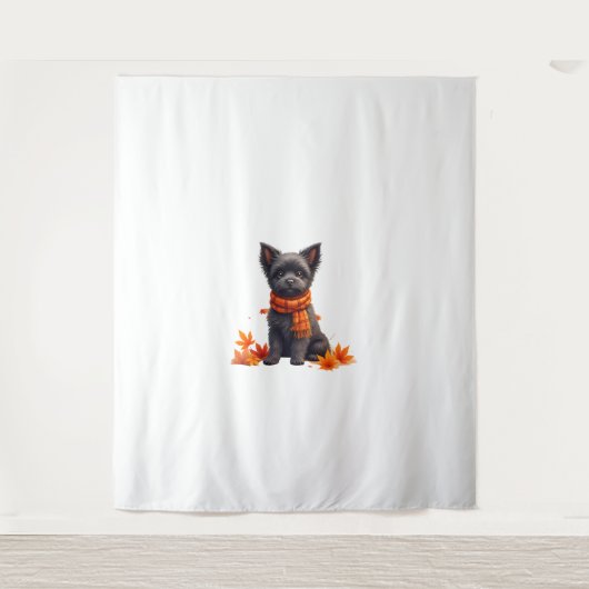 Affenpinscher met hart gemaakt van herfstbladeren wandkleed (Voorkant)
