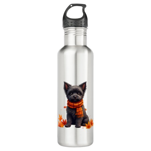 Affenpinscher met hart gemaakt van herfstbladeren waterfles  (Voorkant)