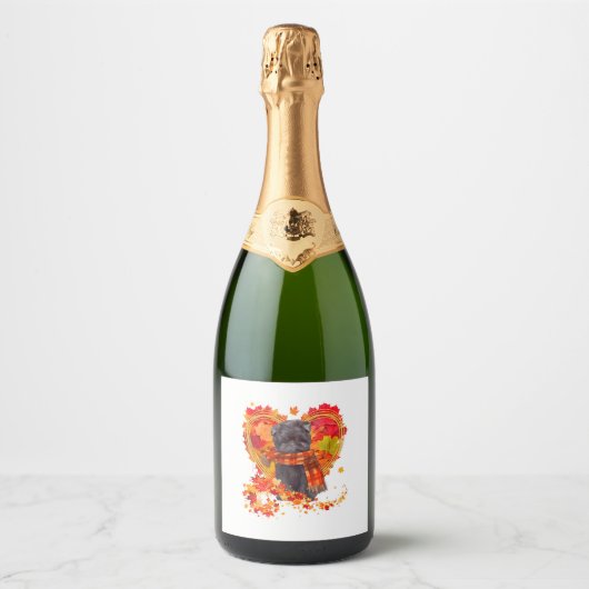 Affenpinscher Met Hart Van Herfstbladeren Sparkling Wijnetiket (Voorkant)