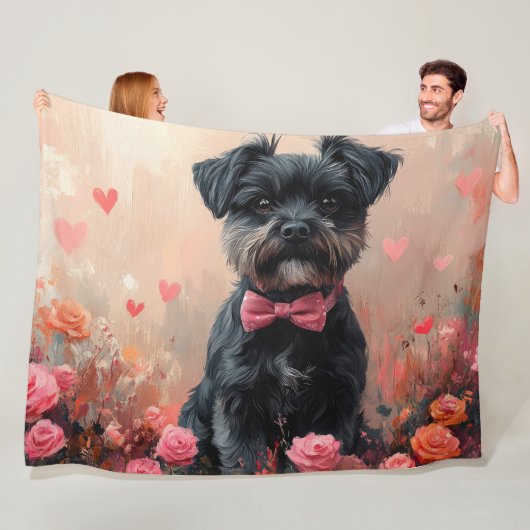Affenpinscher met Rozen - Valentijnsdag Fleece Deken (In situ)