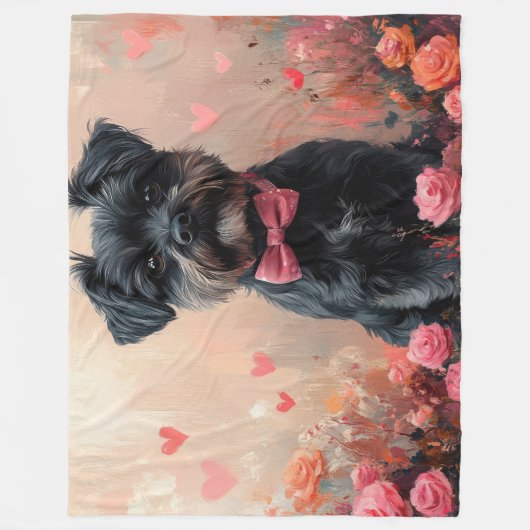 Affenpinscher met Rozen - Valentijnsdag Fleece Deken (Voorkant)