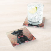 Affenpinscher met Rozen - Valentijnsdag Glazen Onderzetter (Schuin)