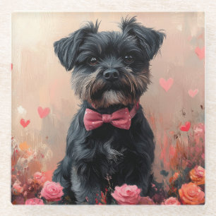 Affenpinscher met rozen - Valentijnsdag Glazen Onderzetter