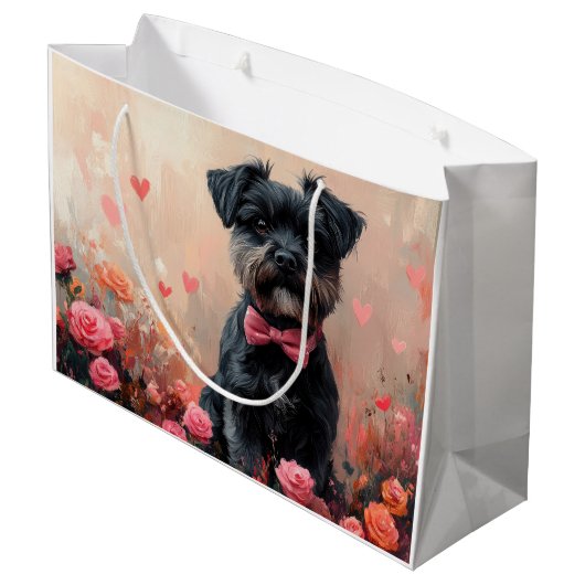 Affenpinscher met Rozen - Valentijnsdag Groot Cadeauzakje (Achterkant Gekanteld)