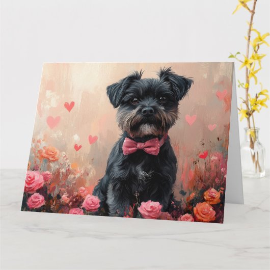 Affenpinscher met rozen - Valentijnsdag Kaart (Gele Bloem)