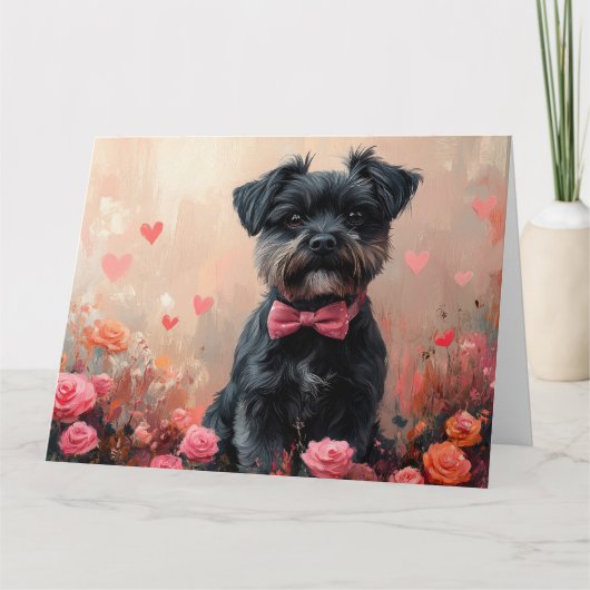 Affenpinscher met rozen - Valentijnsdag Kaart (Voorkant)