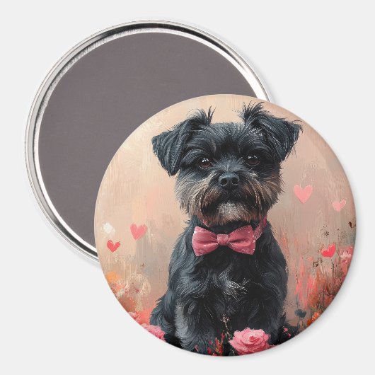 Affenpinscher met Rozen - Valentijnsdag Magneet (Voorkant / Achterkant)