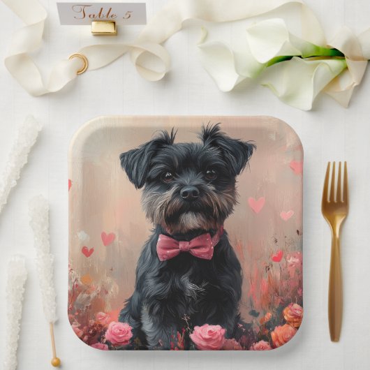 Affenpinscher met Rozen - Valentijnsdag Papieren Bordje (Huwelijk)