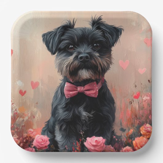 Affenpinscher met Rozen - Valentijnsdag Papieren Bordje (Voorkant)