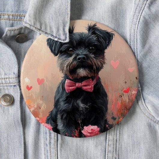 Affenpinscher met rozen - Valentijnsdag Ronde Button 6,0 Cm (In situ)